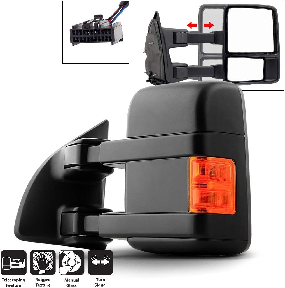 Telescoping Manual Non Heat LED Signal Towing Mirror Driver Side For 2008-2016 Ford F250 / F350 Super Duty Left N91531