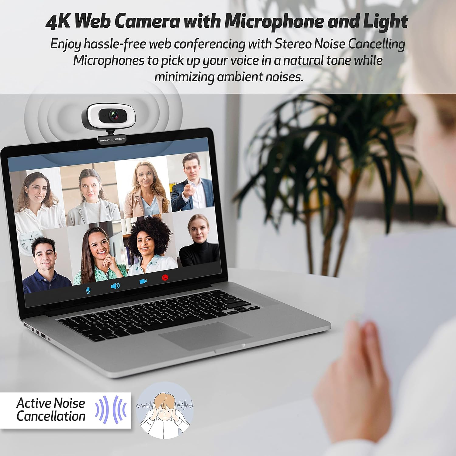 4K Webcam with Light, 8MP Autofocus USB Web Cam with Microphone, Tripod, USBC, Privacy Cover, Pack of 2 O409460