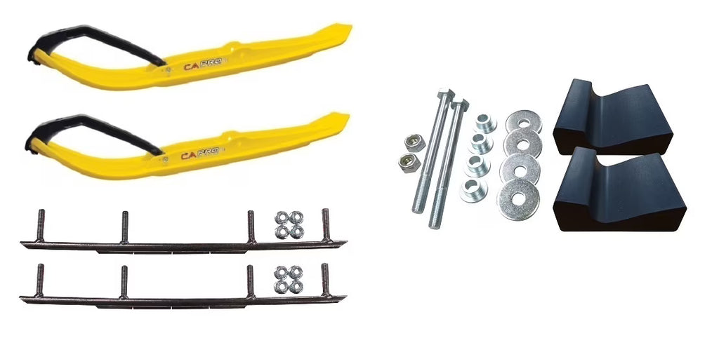 Yellow XT Snowmobile Skis with 8" Round Bars Complete Kit N8043