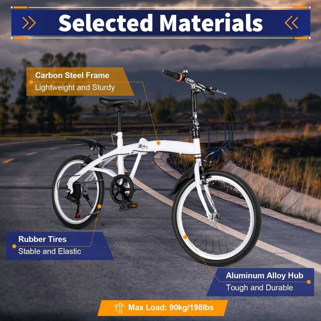 White 20" Folding Bike 6 Speed Bicycle M5398