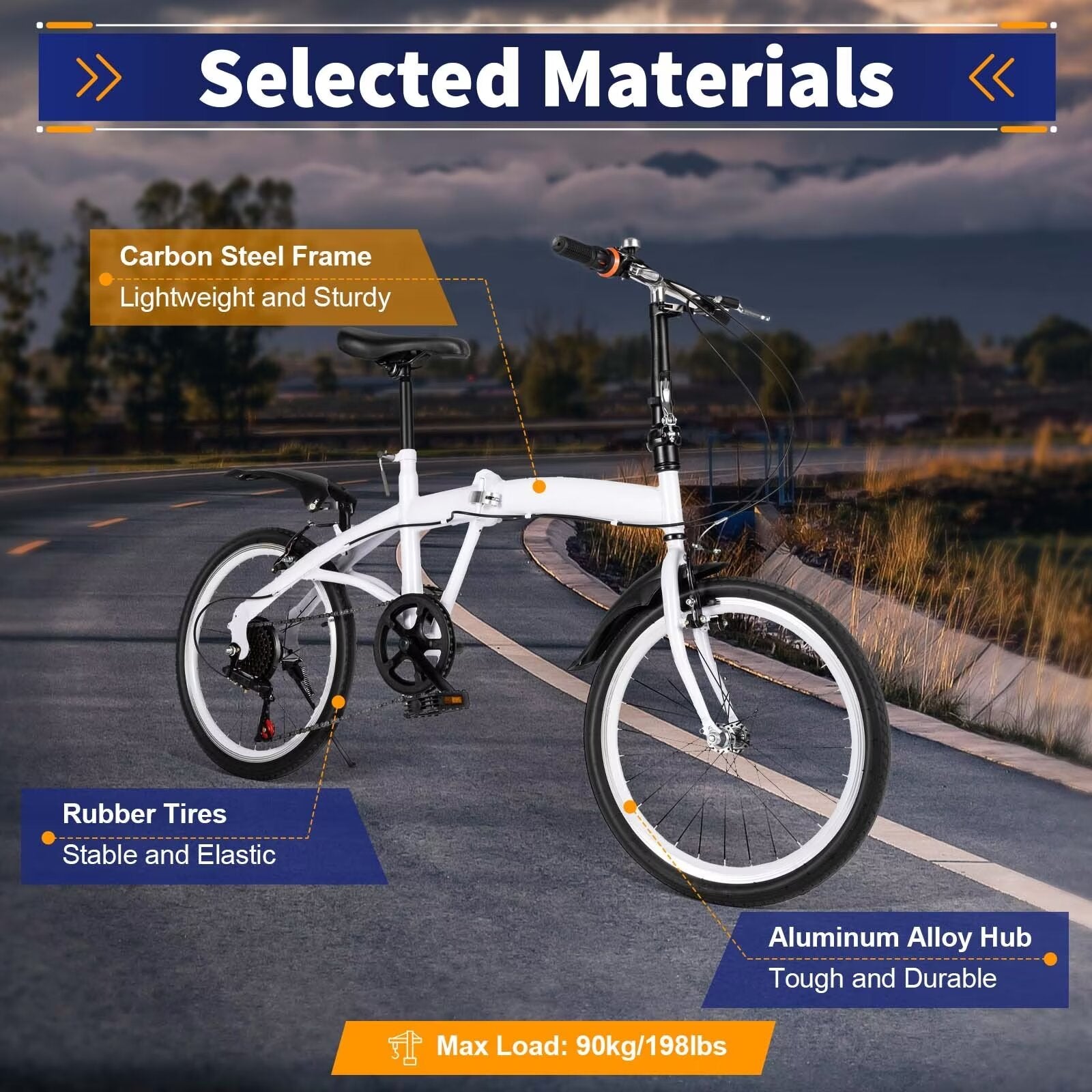 White 20" Folding Bike 6 Speed Bicycle M5398