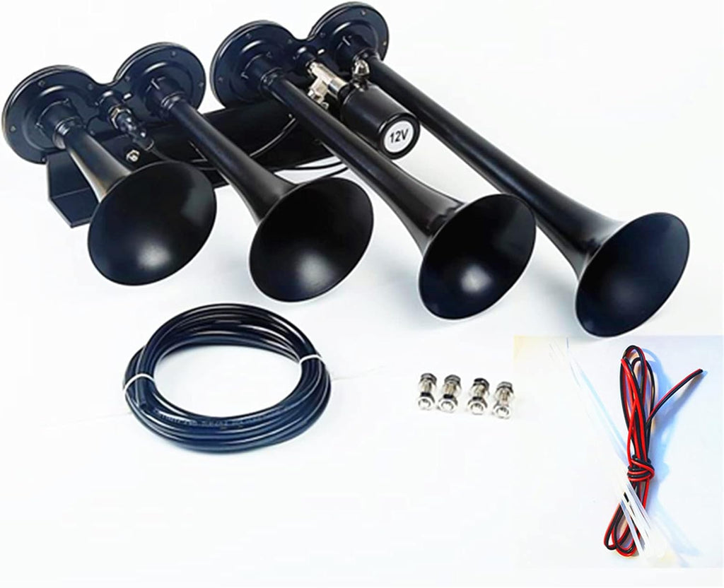 Galvanized Chrome four-tube Air loudspeaker with solenoid valve 165DB Electric set for 12V Truck Alarm L6429