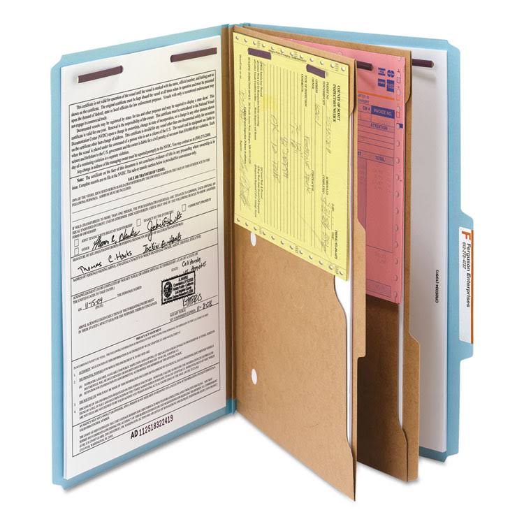 Legal Size Blue 2 Pocket Pressboard Classification Folders with Fasteners, Box of 50 Y273