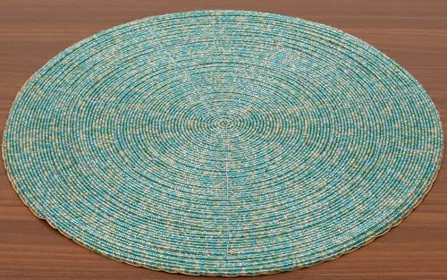 Gold White 13" Round Set of 4 Beaded Placemat G793076