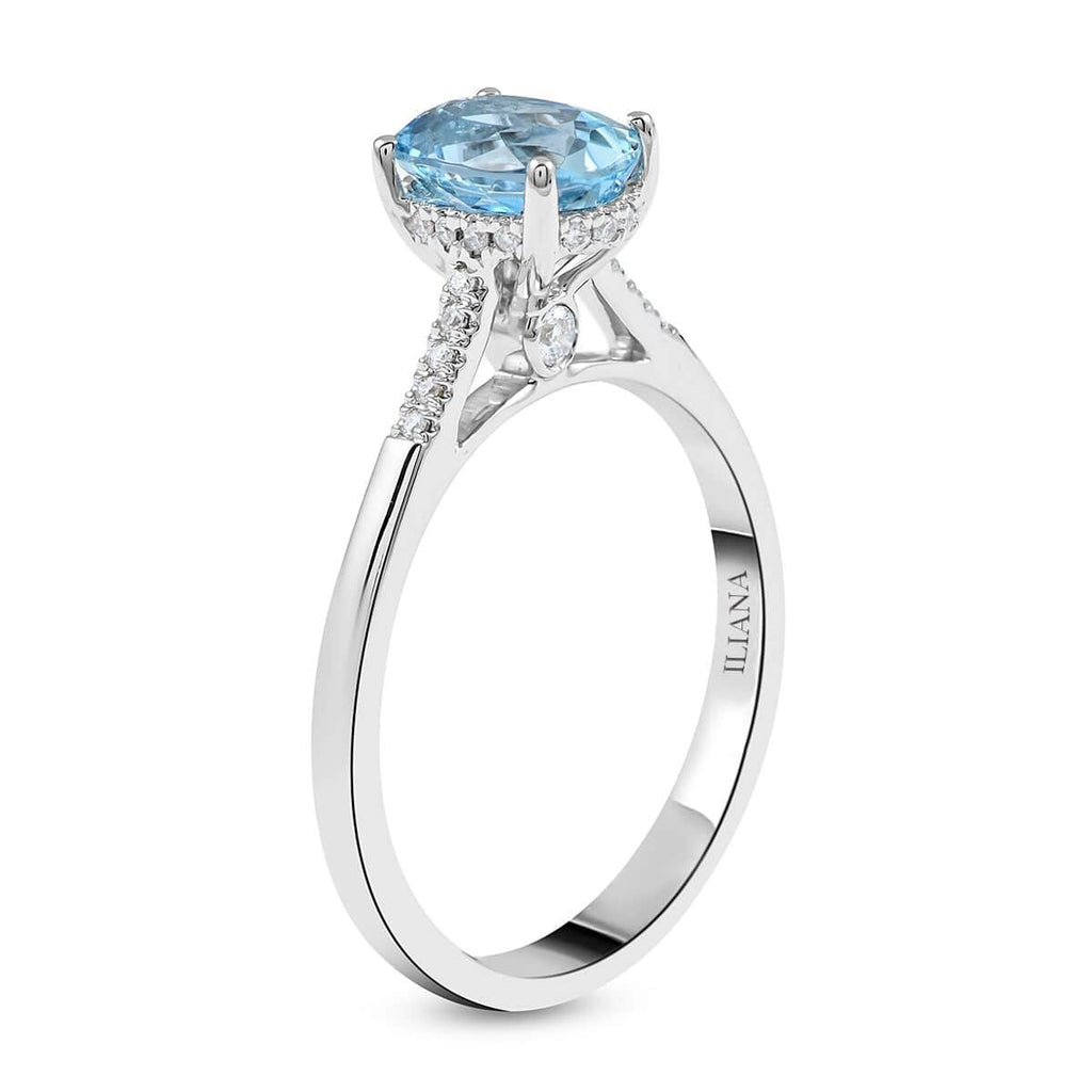 Blue Aquamarine White Diamond Oval 18K White Gold Ring Size 6 Ct 1.13 G-H Color Si1 Clarity B990101
