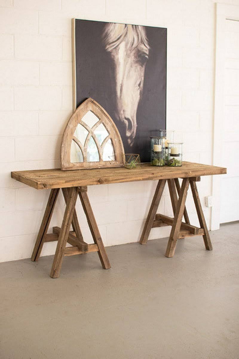 Recycled Wooden Deep Console with Saw Horse Base N973827
