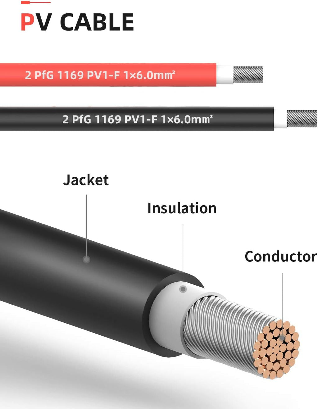 20 Feet 10AWG Solar Extension Cable with Female and Male Connector, Pack of 2 L91744