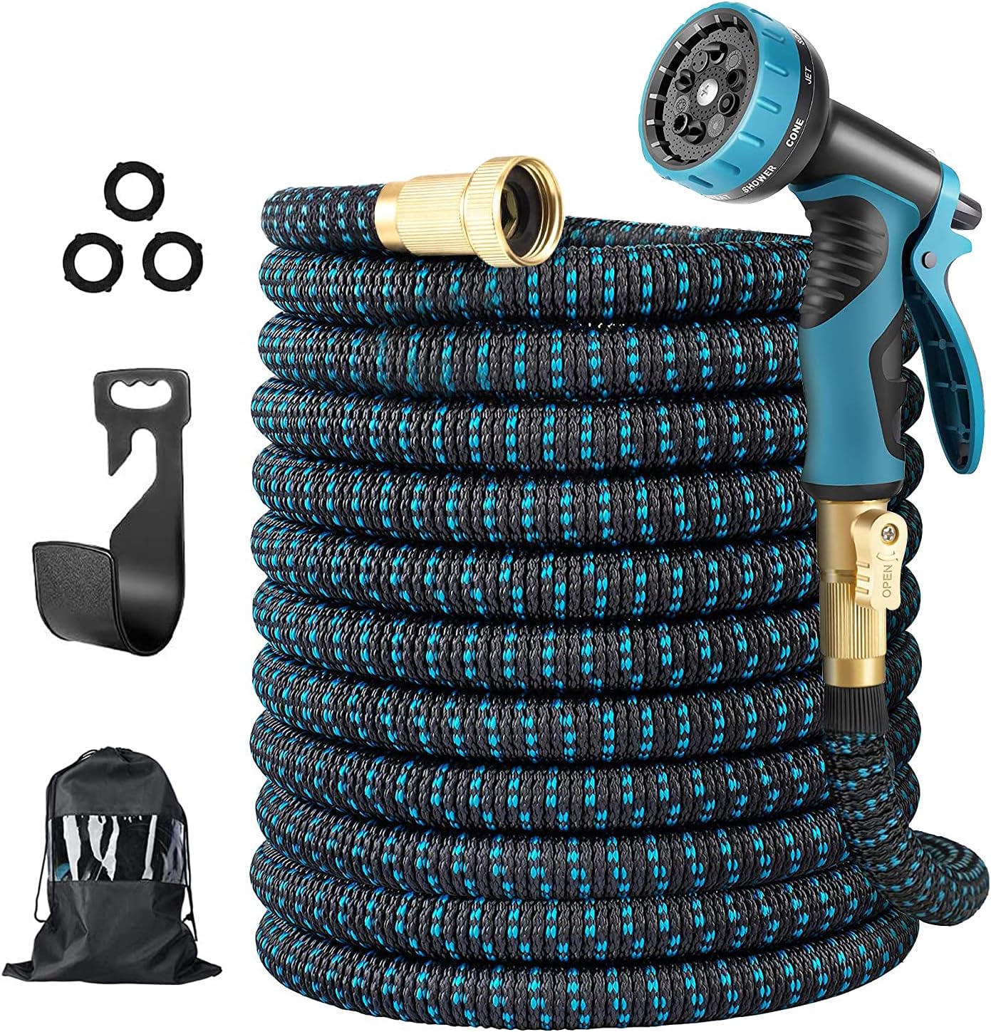 50Ft Expandable Garden Hose with Spray Nozzle, Solid Brass Fittings, Pack of 2 H56344