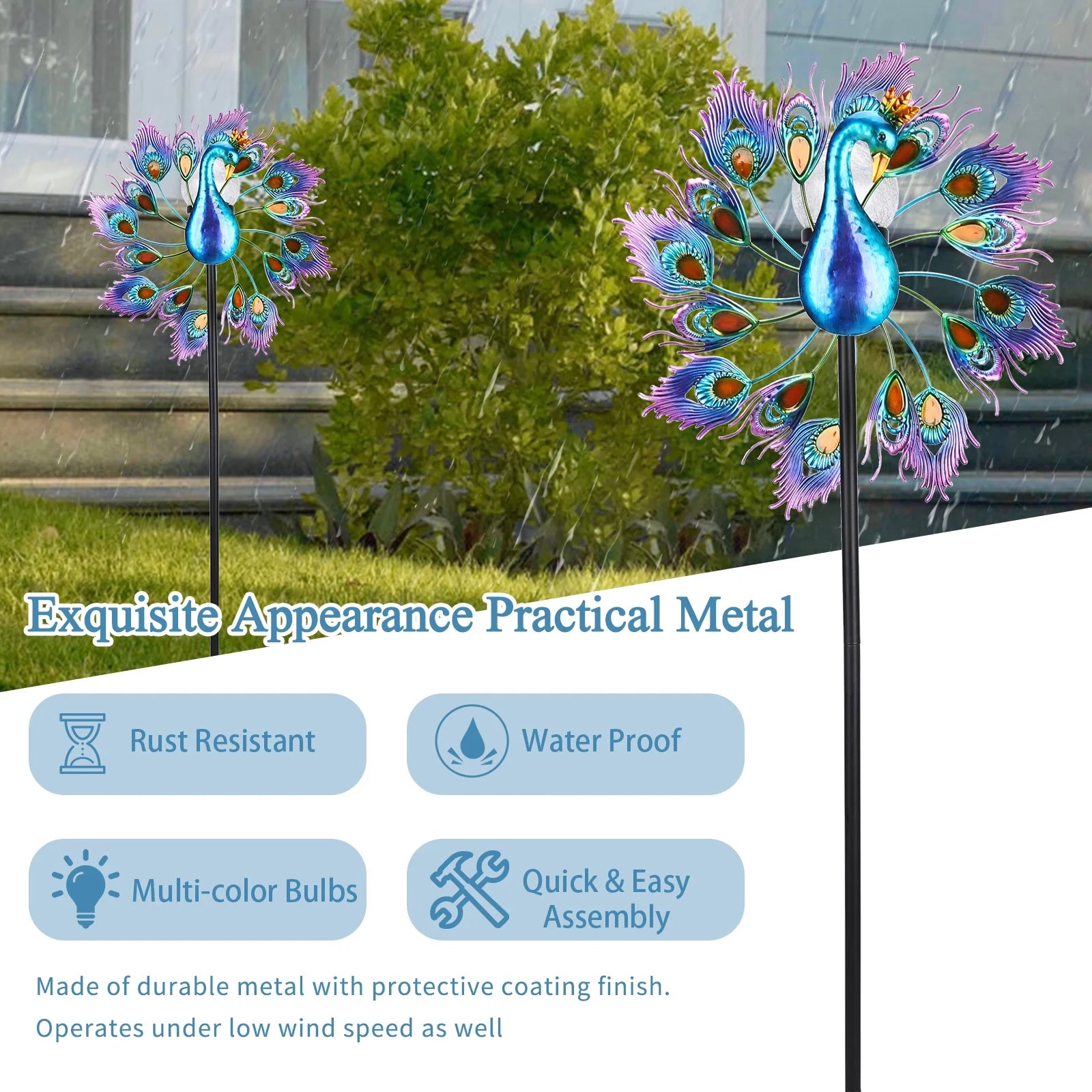Peacock Kinetic Wind Spinner Outdoor Metal X215866