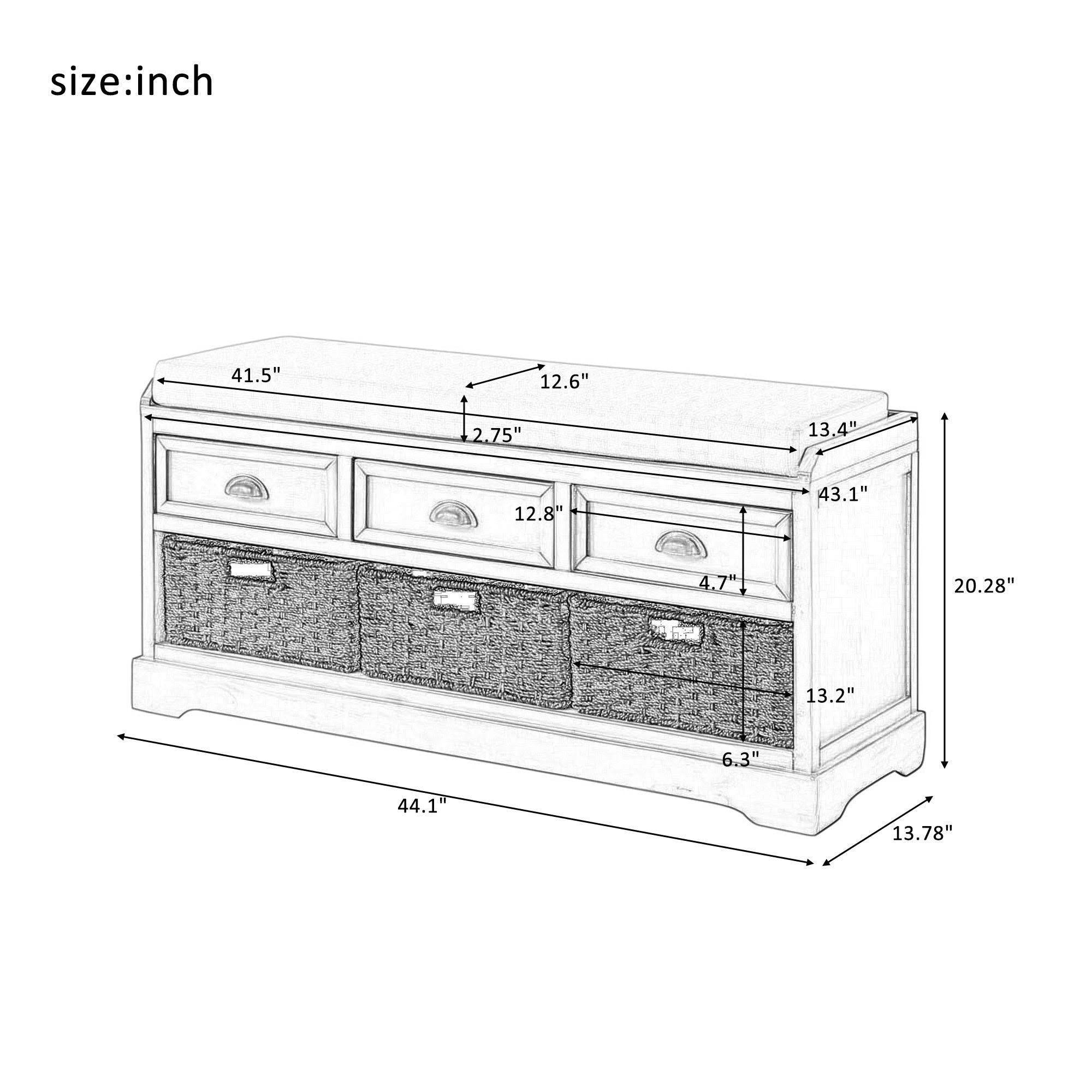 Black Storage Bench with 3 Drawers and 3 Baskets A22504