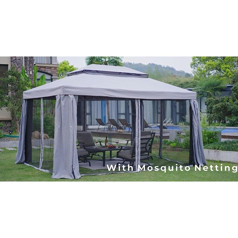 10X13 ft Outdoor Gazebo with Mosquito Netting and Curtains D823