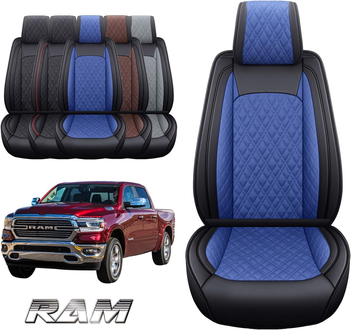 Black Waterproof Leather Rear Car Seat Covers Pickup Truck Crew Cab Pack of 2 W583683