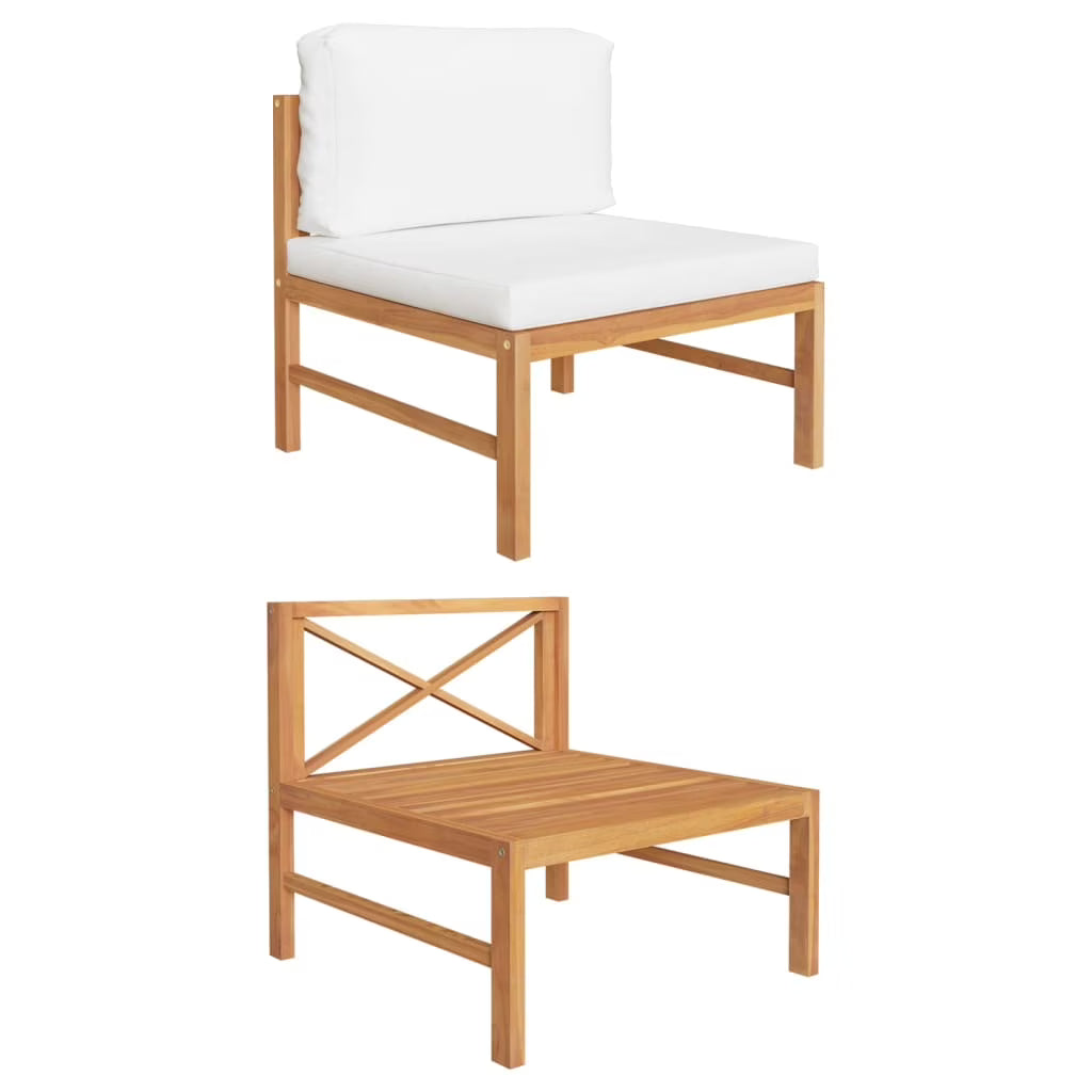 Cream Cushions Solid Teak Wood Sofa F3718