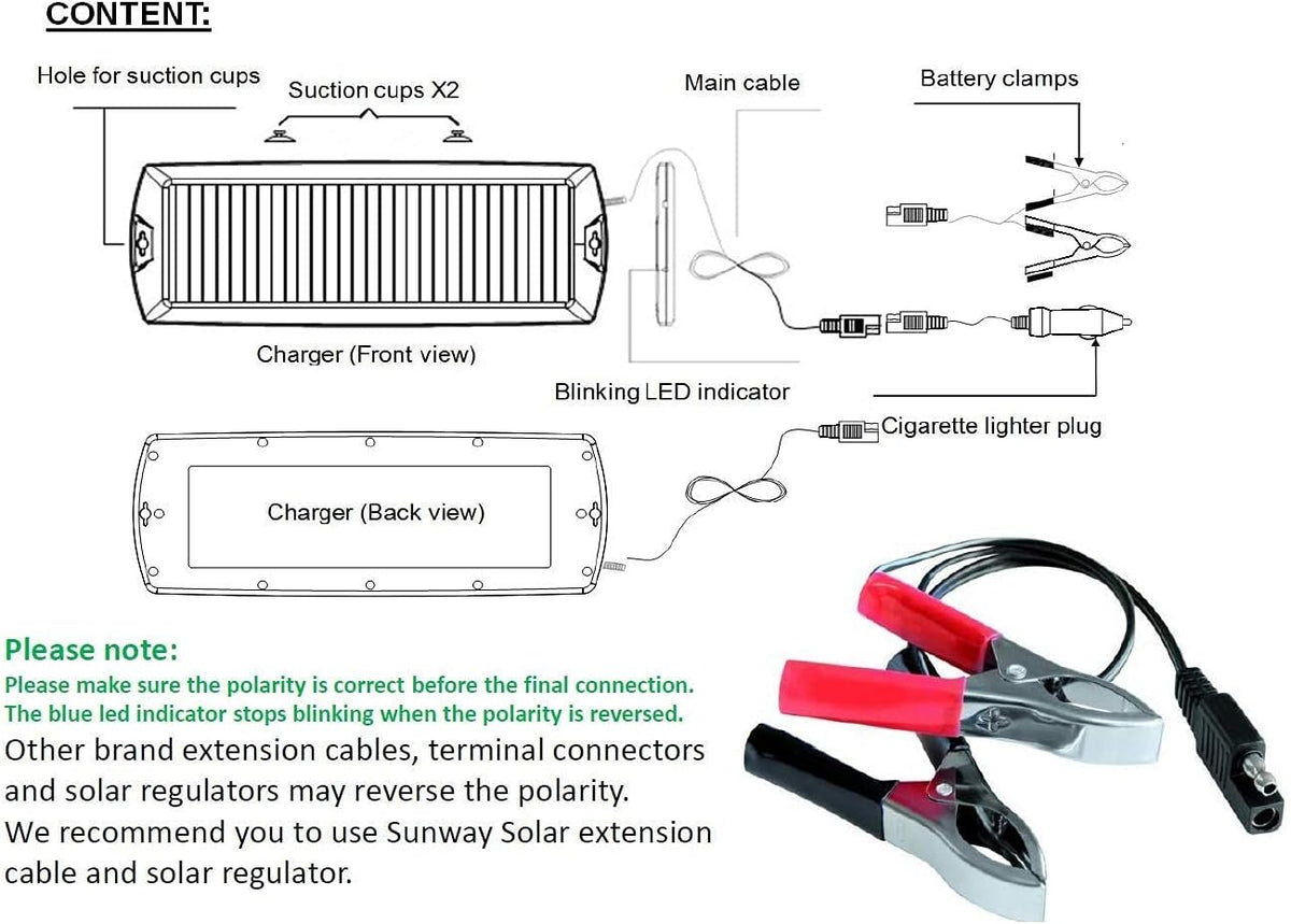 12V Solar Panel Battery Trickle Charger & Maintainer T55681