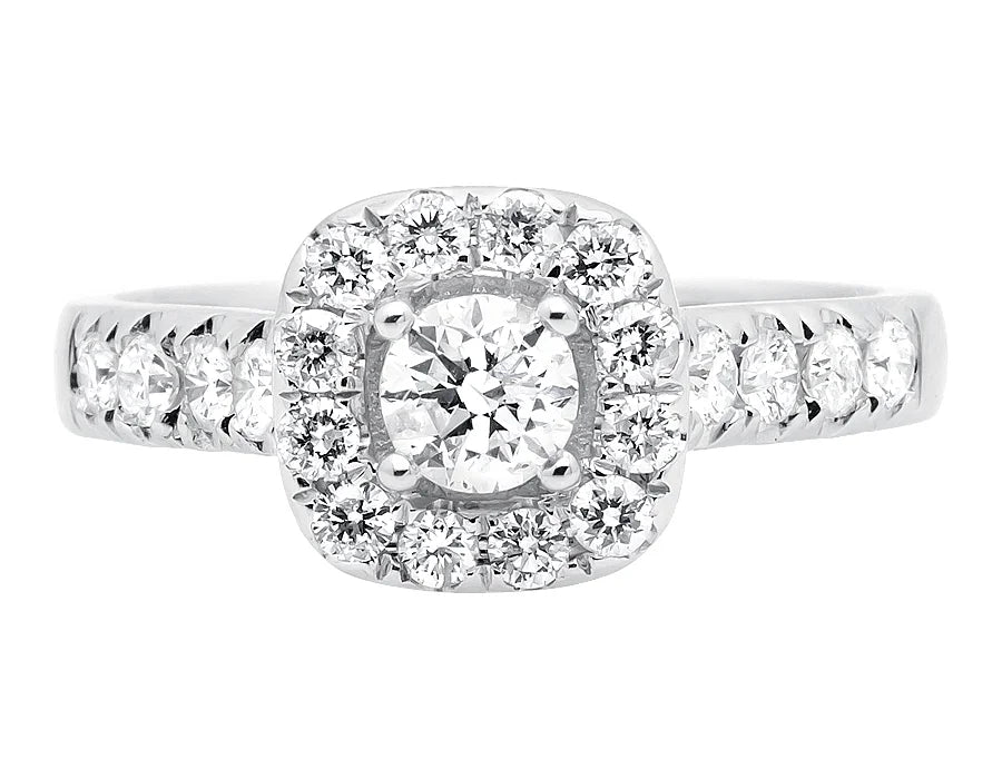 14K White Gold Cushion Halo Diamond Engagement Ring 1.0ct R183653