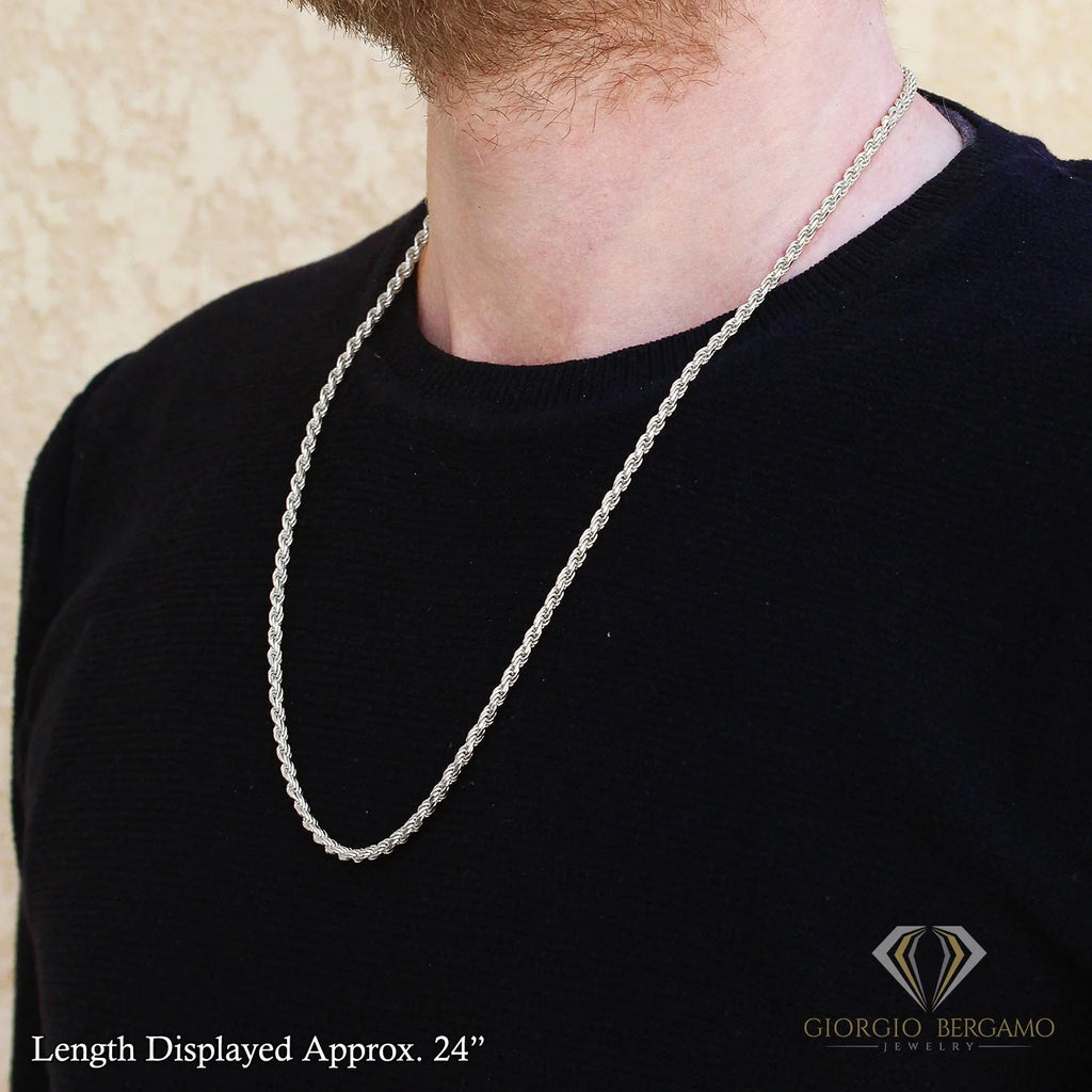 925 Sterling Silver 4mm Solid Rope Diamond Cut Chain Necklace T33477