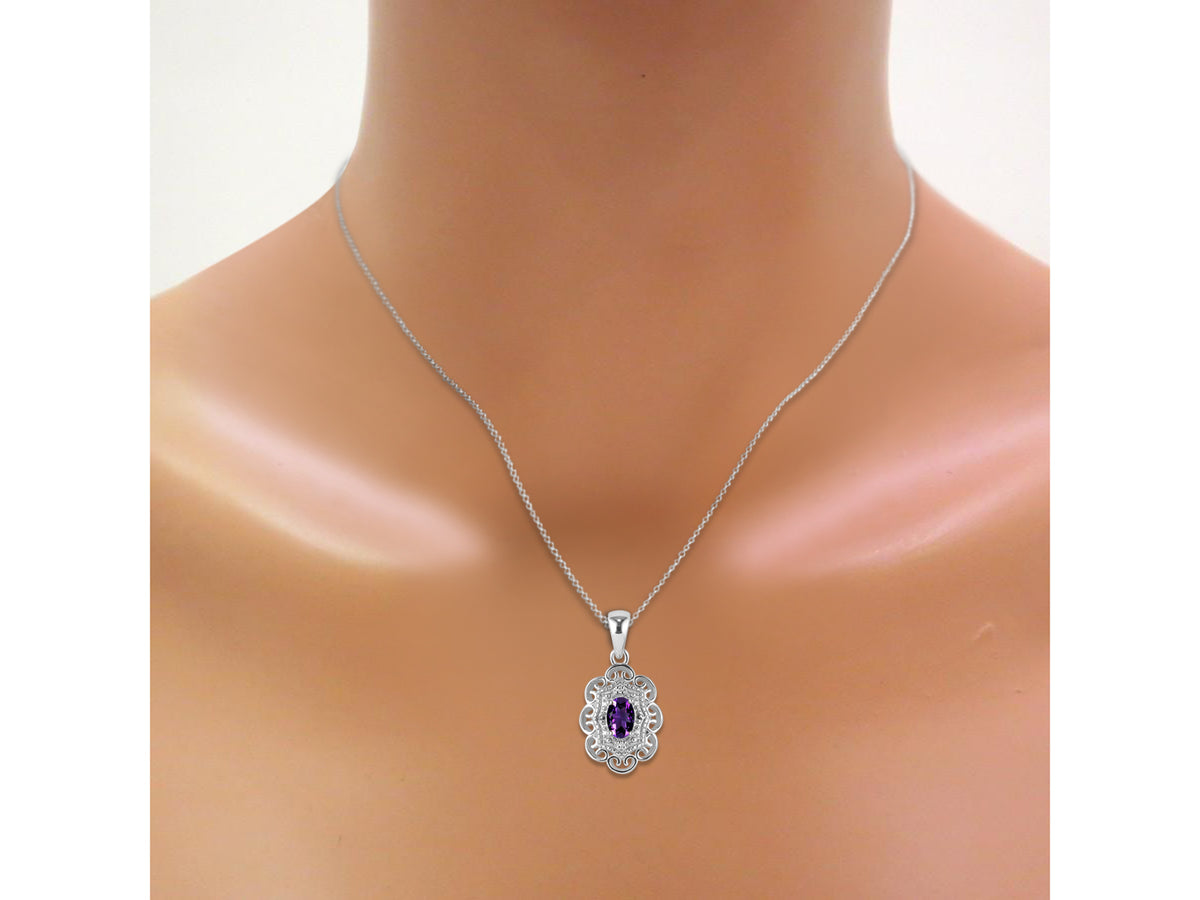 Gold 14K Flower Necklace Gemstone & Genuine Diamonds Pendant 18" Chain I38296