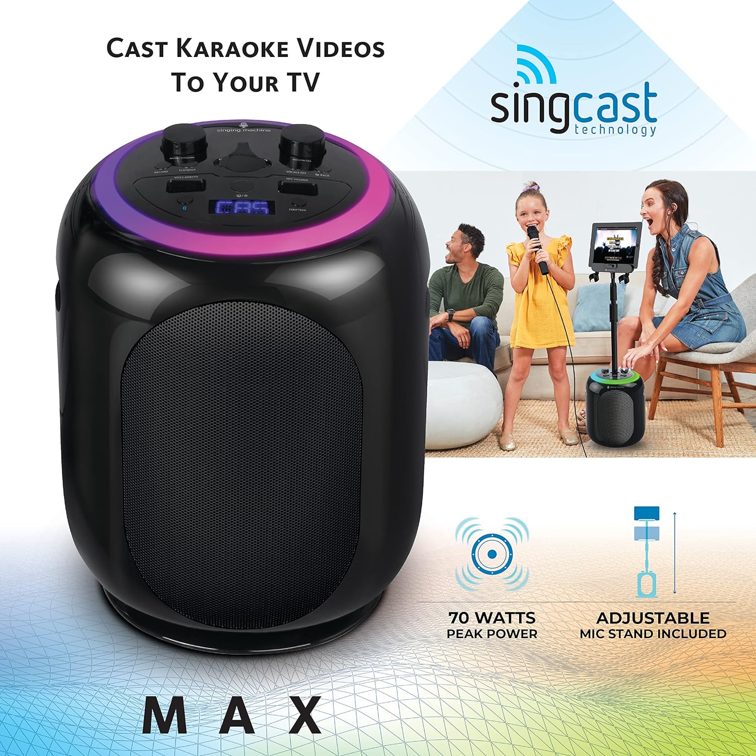 Black Karaoke Machine with Stand and LED Lights H267