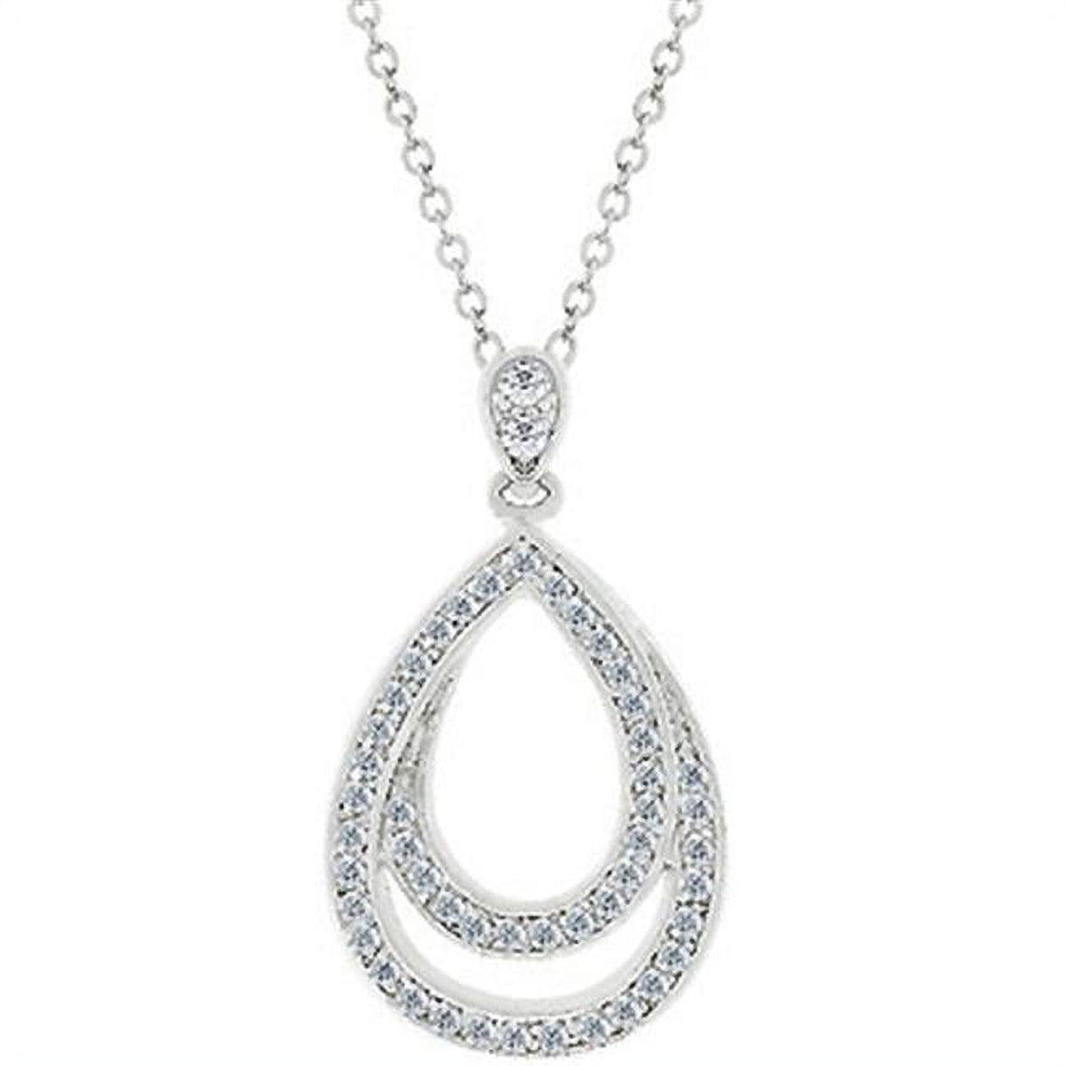 White Gold Silver CZ Teardrop Pendant Necklace N311