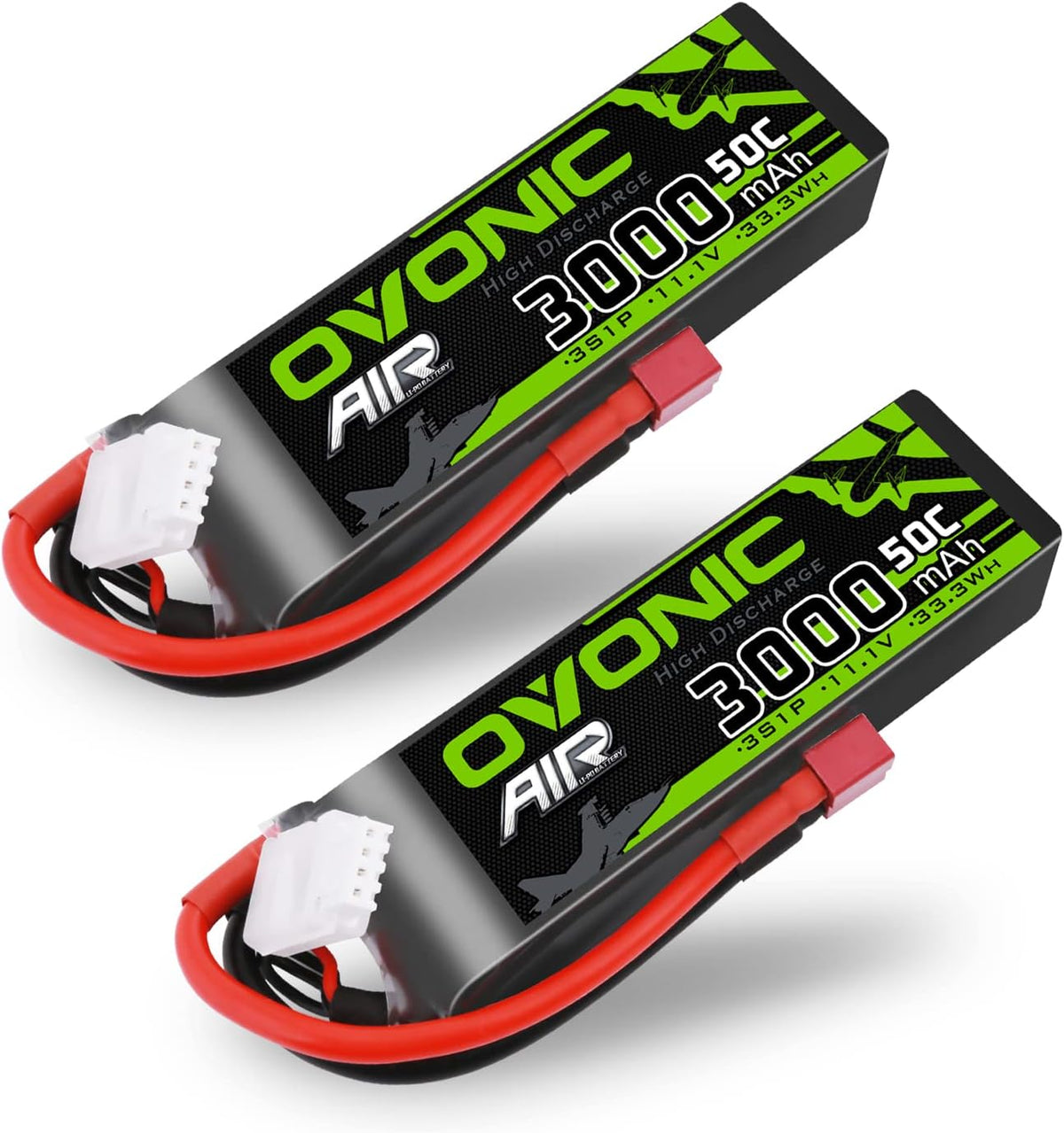 3S Lipo Battery 50C 3000mAh 11.1V with Dean-Style T Connector (2 Packs) L2379