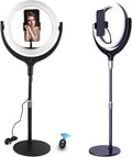 White Adjustable LED Ring Light with Phone Holder Q683122