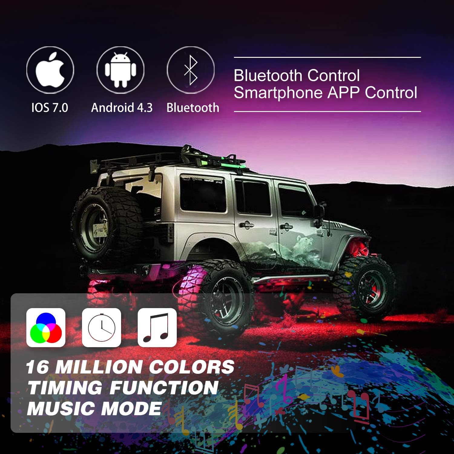 6 Pod Multicolor LED Rock Lights with Bluetooth Control D665
