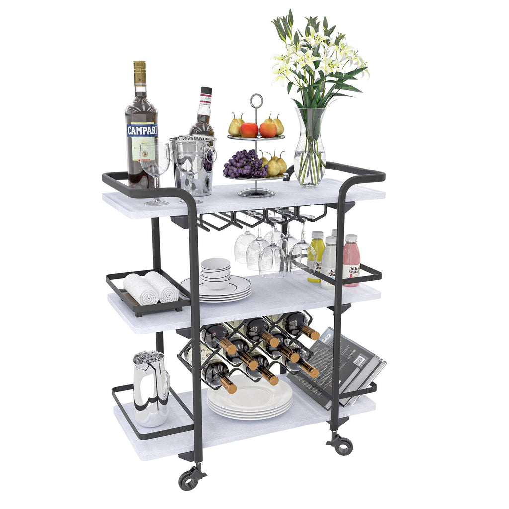 Black 3 Tier Bar Cart with Wheels J9656