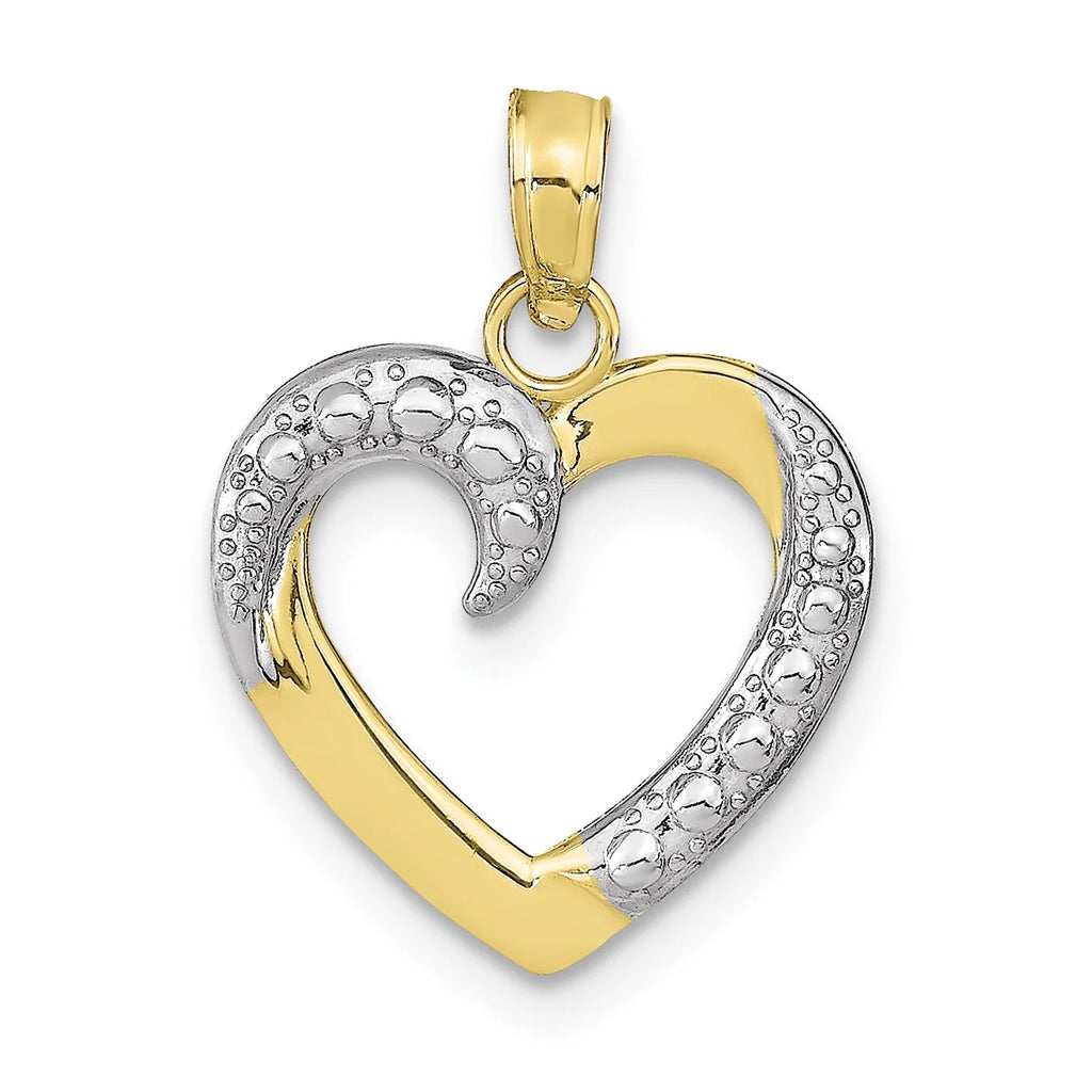 10K Two-Tone Gold Rhodium Plated Heart Pendant With 10K Yellow Gold Rope Chain 20" H113