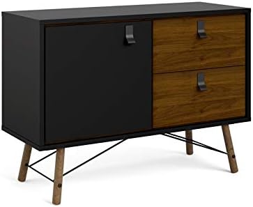 2 Piece Furniture Set with Sideboard and China Cabinet in Black Matte and Walnut O835