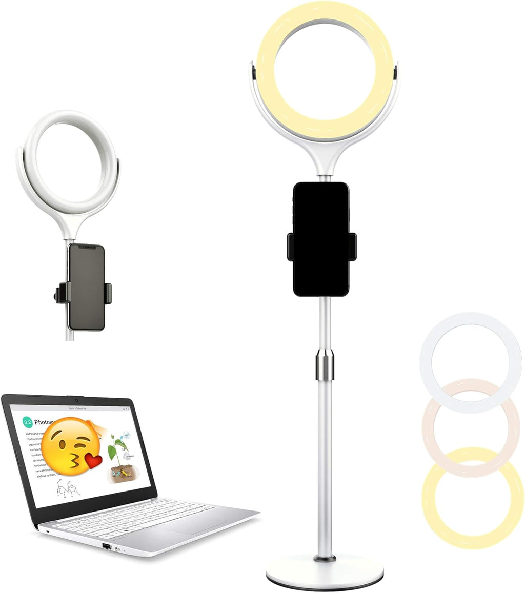 White Adjustable LED Ring Light with Phone Holder Q683122
