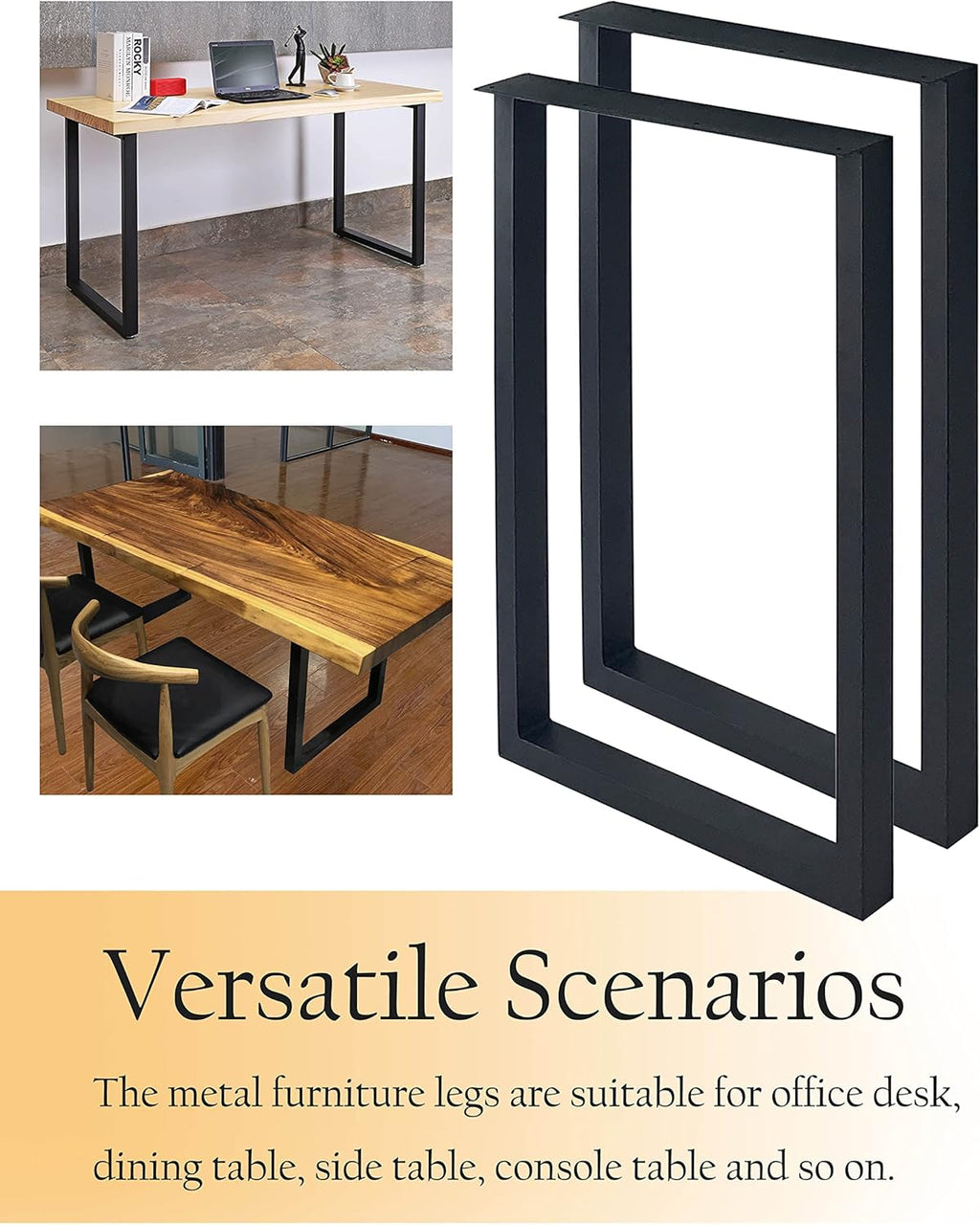 Black Cast Iron Metal Square Tube Table Legs 28 inch 2 PCS O433