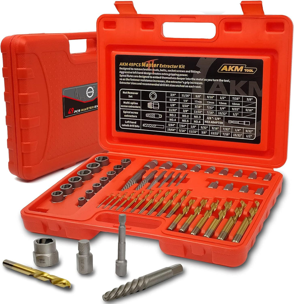 49-Piece Bolt Extractor Screw Extractor Set with Drill Bit Set and Carrying Case E72455