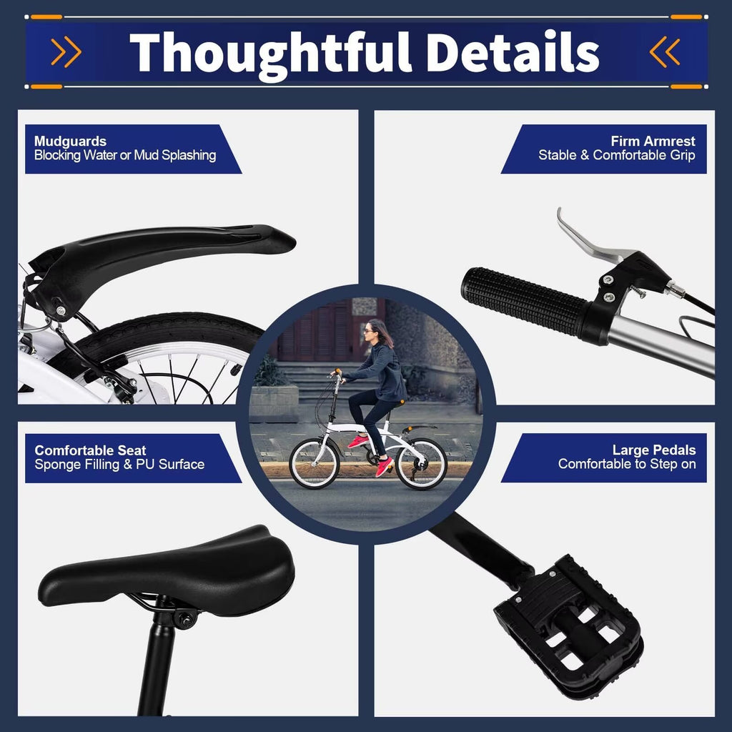 White 20" Folding Bike 6 Speed Bicycle M5398