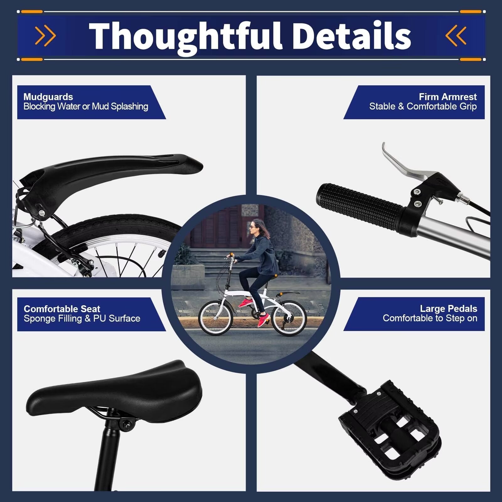 White 20" Folding Bike 6 Speed Bicycle M5398