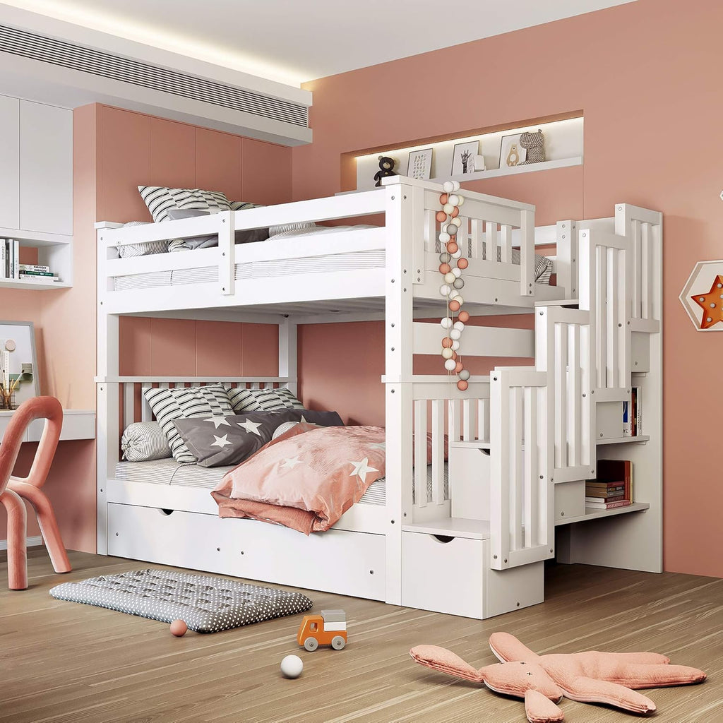 Grey Solid Wood Twin Over Twin/Full Bunk Bed with Trundle and Drawers G2832