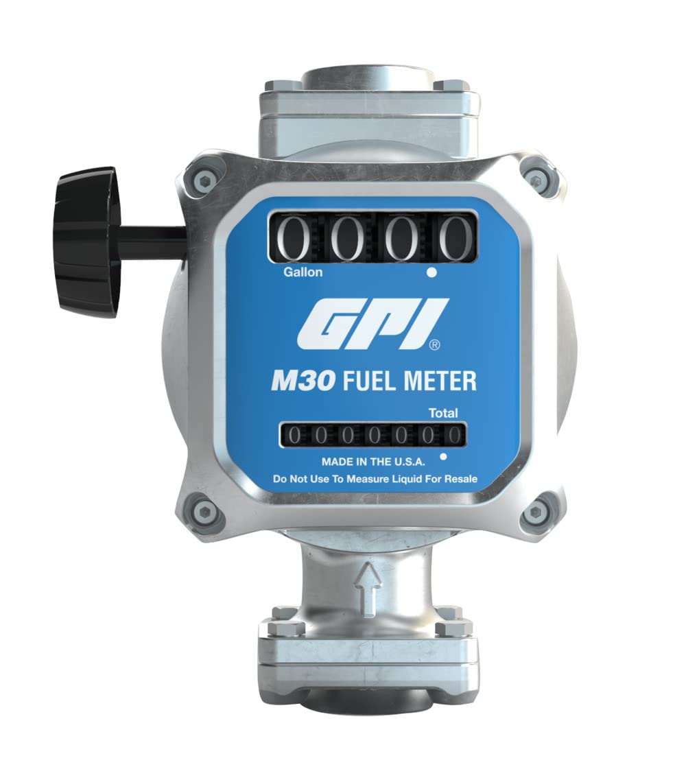 Mechanical Fuel Meter in GALLONS, 5 to 30 GPM, 1” NPT Inlet/Outlet, 4-Digit Display, 2% Accuracy F6705