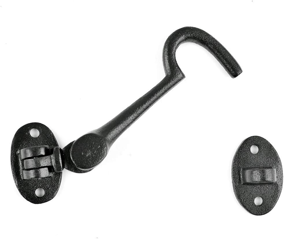 Black Wrought Iron Cabin Hook Eye Bolt 4 Swivel Style Reversible Privacy Hook Latches with Screws Pack of 10 R198