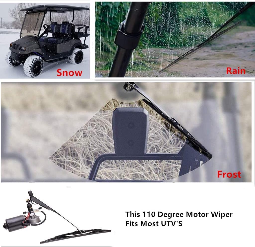 12V Universal Electric Windshield Wiper Motor Kit for UTV ATV Windshields, 11.8" Arm, 15.7" Blade Pack of 2 S7425