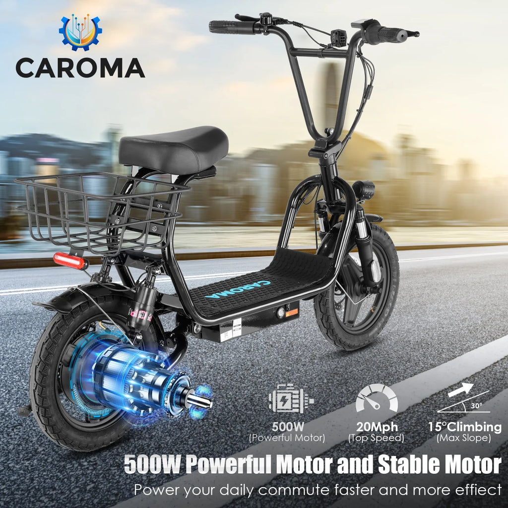 48V 500W Adults Electric Scooter with Removable Seat, 14" Off-road Pneumatic Tires, 20 MPH Max, 30 Miles Range, 350lbs Weight Limit, Black R7101