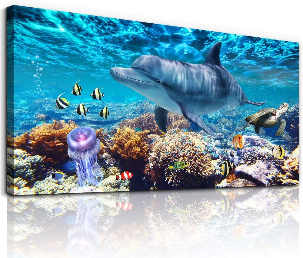 Golden Yellow Sun Blue Ocean Sea Waves Landscape Canvas Wall Art K14077