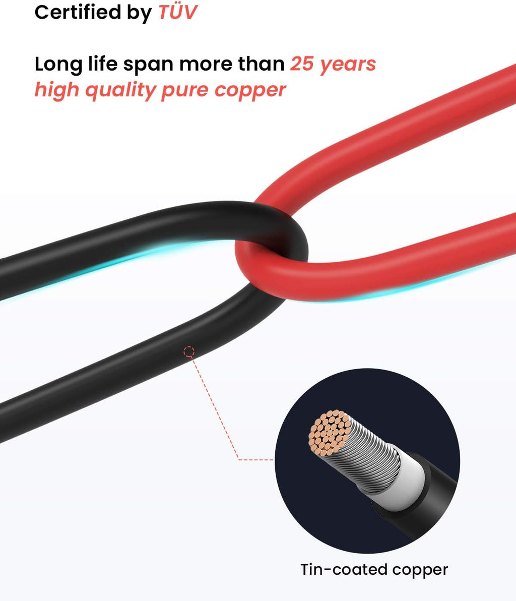 20 Feet 10AWG Solar Extension Cable with Female and Male Connector, Pack of 2 L91744