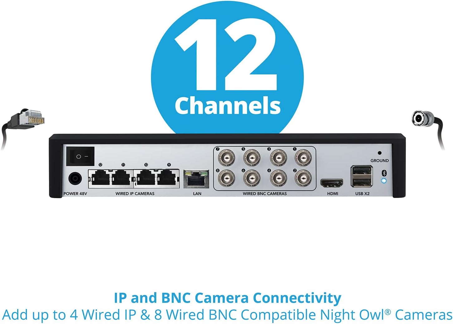 12 Channel 4K UHD DVR with 8 Wired BNC and 2 Wired IP Spotlight Cameras and 2TB Hard Drive S46968