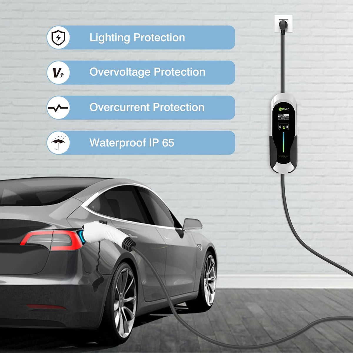 Portable Level 2 EV Charger with NEMA 14-50 Plug, Adjustable Currents 10A-32A T426