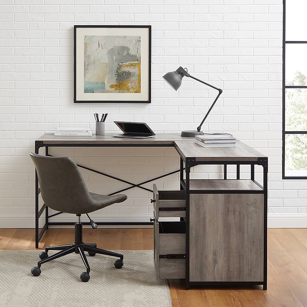 59" Urban Industrial 2 Drawer L Shaped Desk S1351