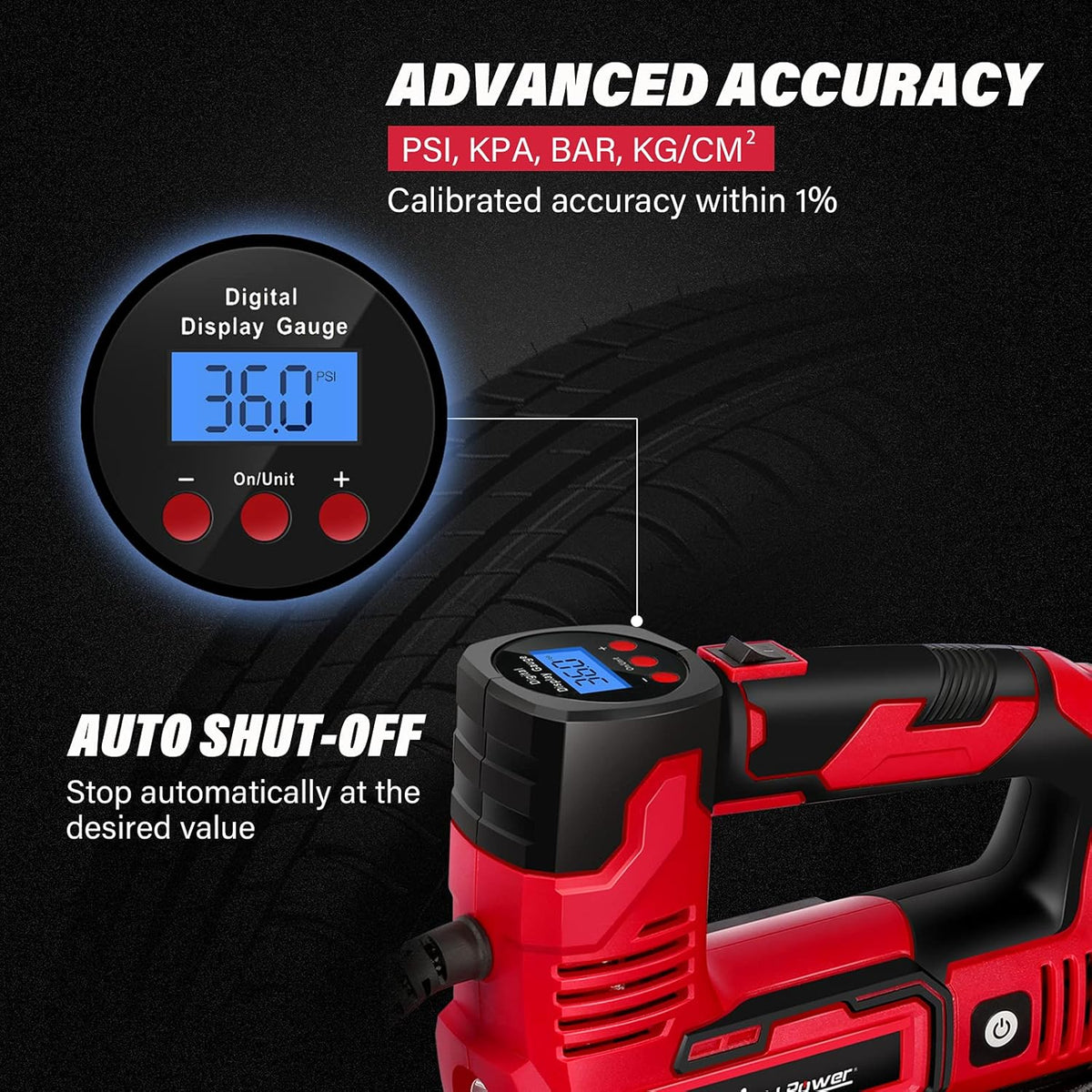 Tire Inflator Portable Air Compressor, 20V Cordless Car Tire Pump with Rechargeable Li-ion Battery, 12V Car Power Adapter, Digital Pressure Gauge Pack of 2 D717