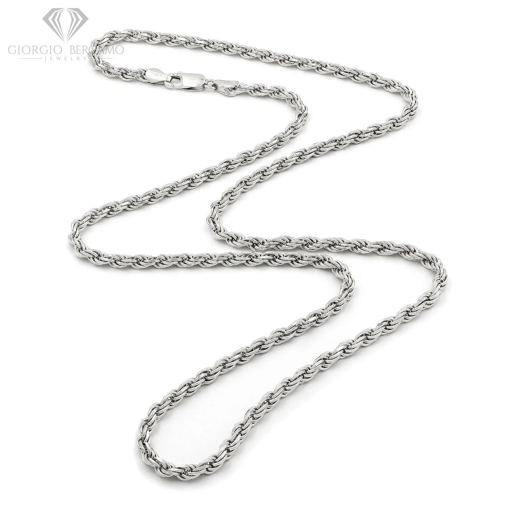 925 Sterling Silver 4mm Solid Rope Diamond Cut Chain Necklace T33477