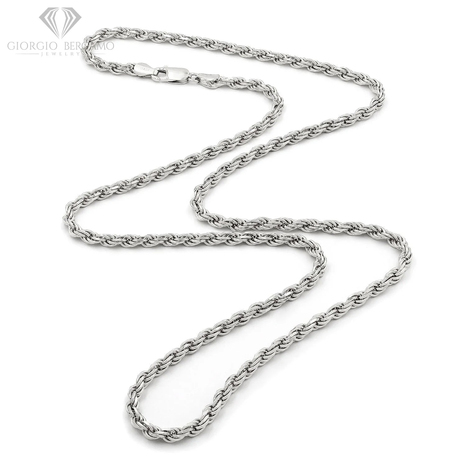 925 Sterling Silver 4mm Solid Rope Diamond Cut Chain Necklace T33477