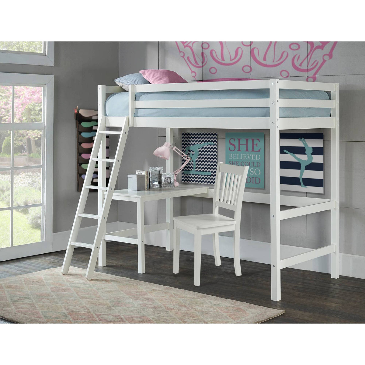 White Twin Study Loft with Chair E1685