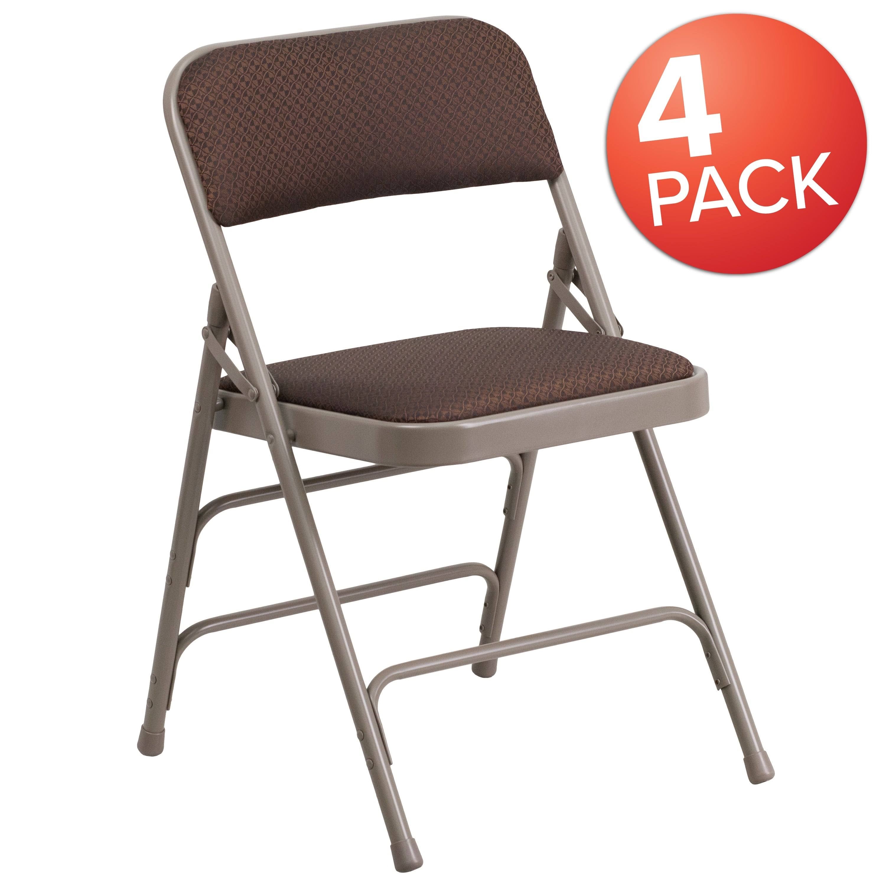 4 Pack Upholstered Metal Folding Chair Brown Patterned S9371