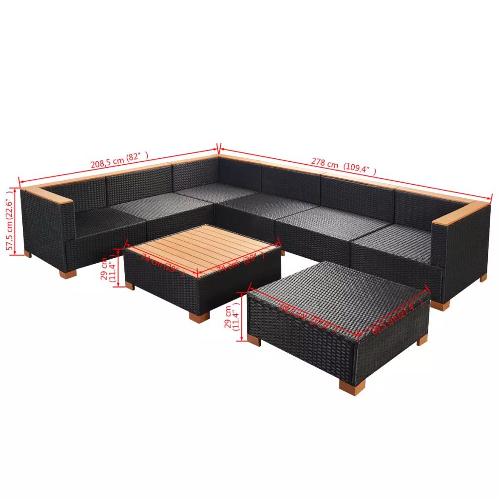 8 Piece Outdoor Poly Rattan Sectional Sofa Set with Ottoman and Coffee Table B249301